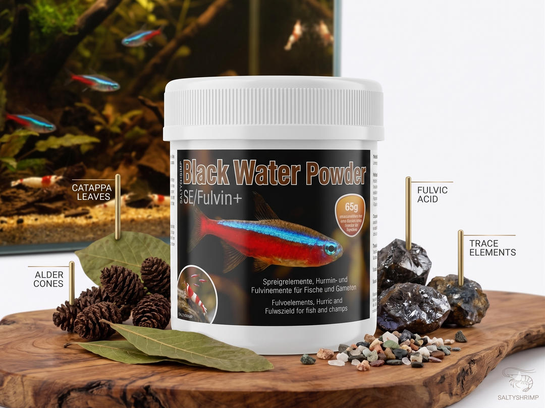 GlasGarten Black Water Powder Fulvin+ conditioner bottle with black label and pump dispenser for hair care.