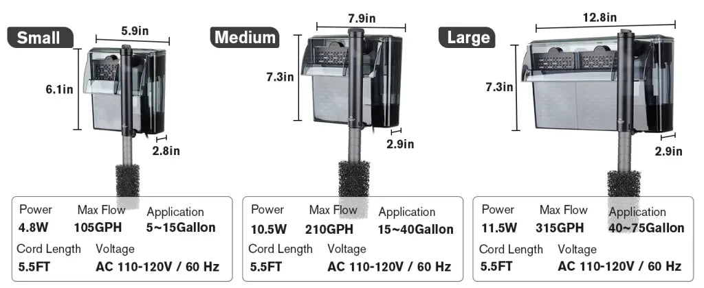 Hygger Hang on the Back Filter with Extension Tube