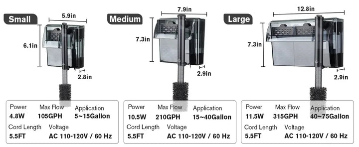 Hygger Hang on the Back Filter with Extension Tube