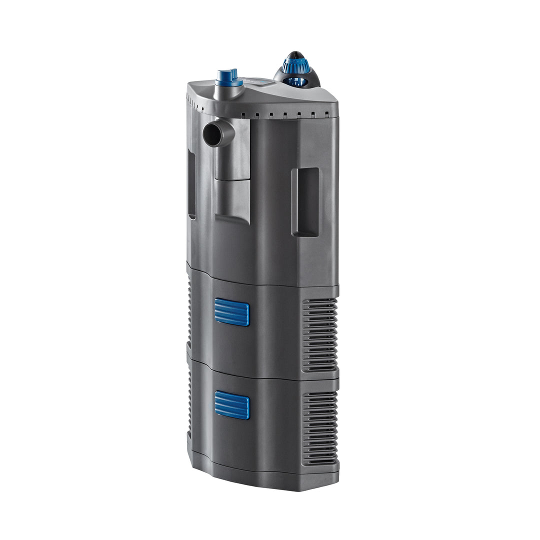 Central Oase BioPlus filter for aquarium filtration system, showing the filter unit with media compartments and connections.