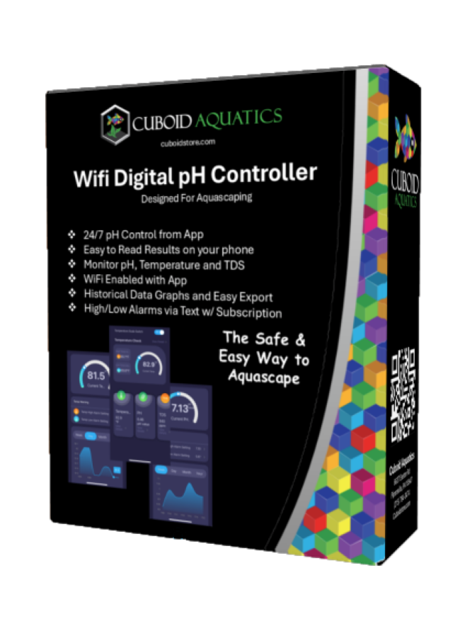 Cuboid Aquatics LLC WiFi digital pH controller for CO2 systems, showing a sleek control device with digital display and connectivity features.