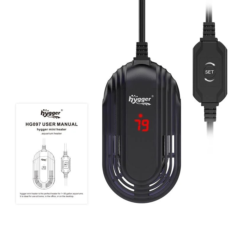 Hygger Small Aquarium Heater, 15-watt heater for maintaining water temperature in compact fish tanks.