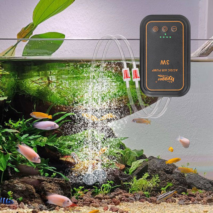 Hygger Rechargeable AC Air Pump with digital controls and cord, compact portable pump for inflating and deflating items.