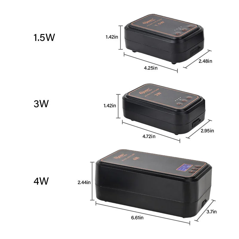 Hygger Rechargeable AC Air Pump showing compact pump with power cord and control buttons on a clean background.