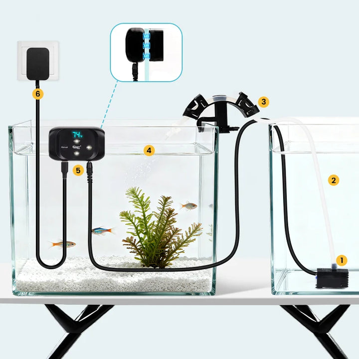 Hygger Magsense Auto Top Off refill system pump for aquarium maintenance, featuring digital controls and sleek design.