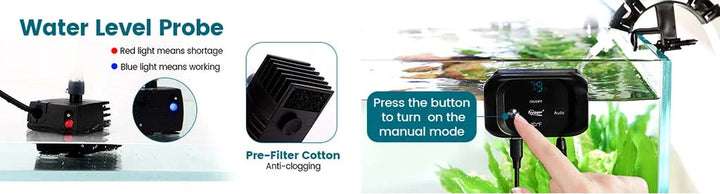 Hygger Magsense Auto Top Off refill system pump with digital display and adjustable settings for aquarium auto top-off.