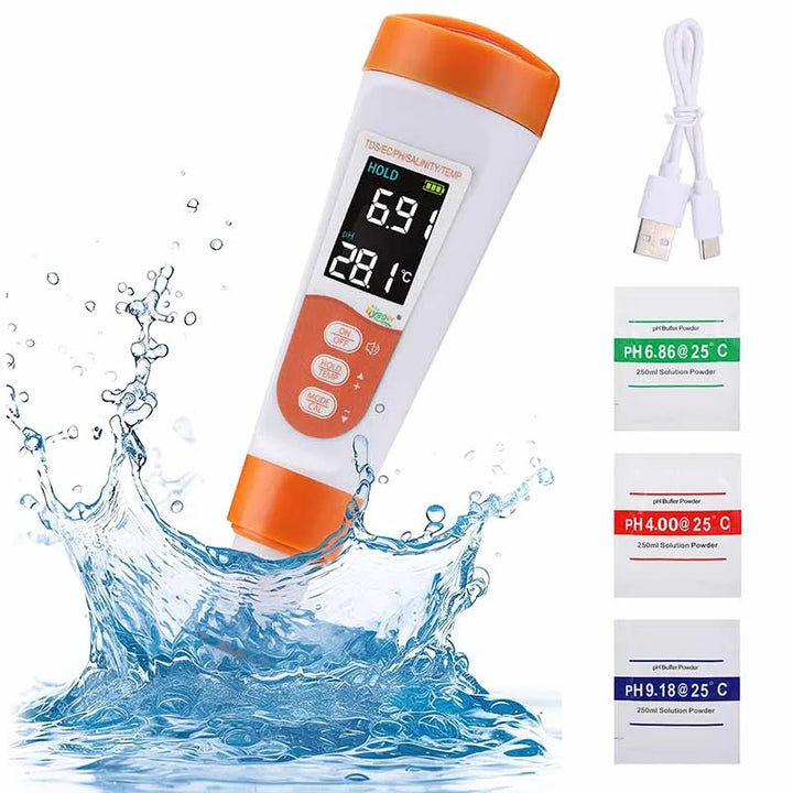 Hygger Water Quality Meter test kit with digital display for measuring pH, temperature, and water parameters.