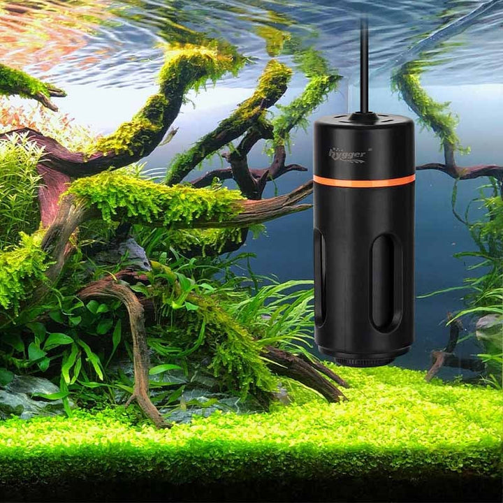 Hygger UV Sweeper Aquarium Light showing a compact UV light device mounted on a 5-25 gallon aquarium for algae control.