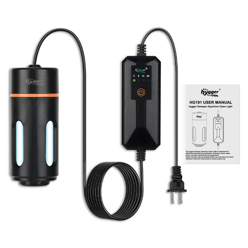 Hygger UV Sweeper Aquarium Light, 3W UV light for 5-25 gallon tanks, designed to improve water clarity and fish health.