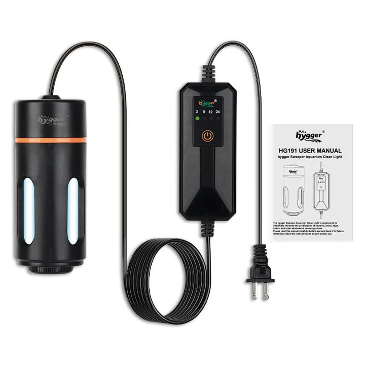 Hygger UV Sweeper Aquarium Light, 3W UV light for 5-25 gallon tanks, designed to improve water clarity and fish health.